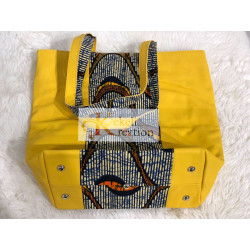 Sac "Wamii" en cuir jaune et pagne Wax