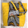 Sac "Wamii" en cuir jaune et pagne Wax