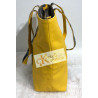 Sac "Wamii" en cuir jaune et pagne Wax