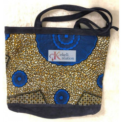 Sac "Afedjou" en daim bleu marine et pagne Wax