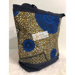 Sac "Afedjou" en daim bleu marine et pagne Wax