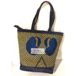 Sac "Afedjou" en daim bleu marine et pagne Wax