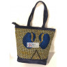 Sac "Afedjou" en daim bleu marine et pagne Wax