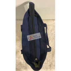 Sac "Afedjou" en daim bleu marine et pagne Wax